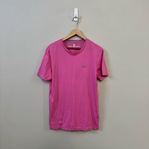 Psycho Bunny men’s pink embroidered bunny short sleeve t-shirt (small stain)